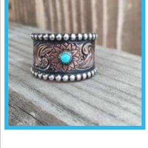 925 silver turquoise flower ring